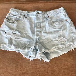 Levi's 501 Denim Cut-Off Shorts Women 33 Blue High Rise Distressed Button Fly